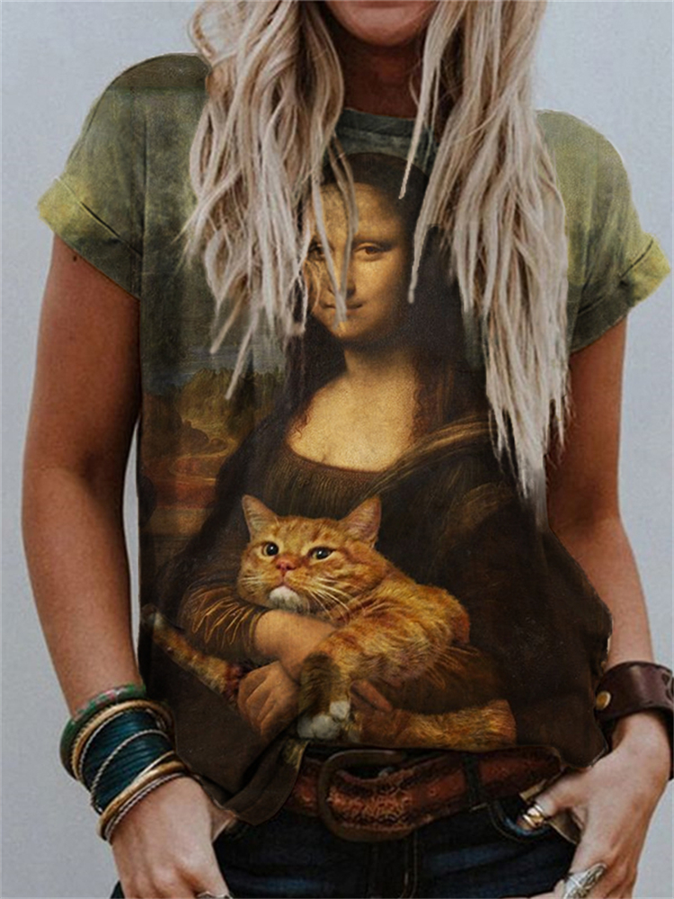 Funny Fluffy Cat Of Mona Lisa T Shirt wearshes