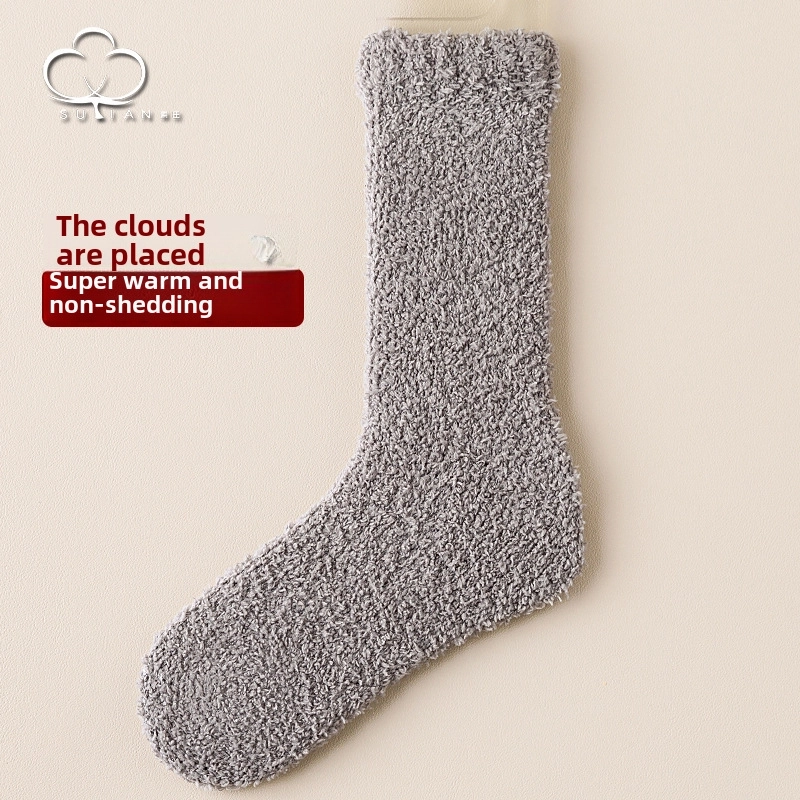 Coral Velvet Socks Women’s Mid-calf Length Socks Autumn And Winter Fleece-lined Thick Warm Plush Women’s Socks Winter Floor Sleep Socks Women