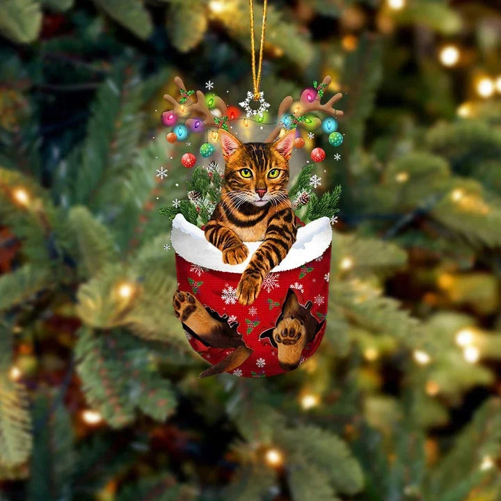 Bengalo Cat In Snow Pocket Christmas Ornament.