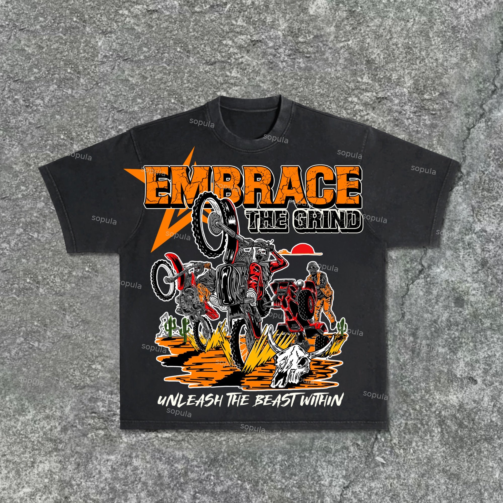Vintage American Pattern - Embrace The Challenge Acid Washed T-Shirt - SOPULA