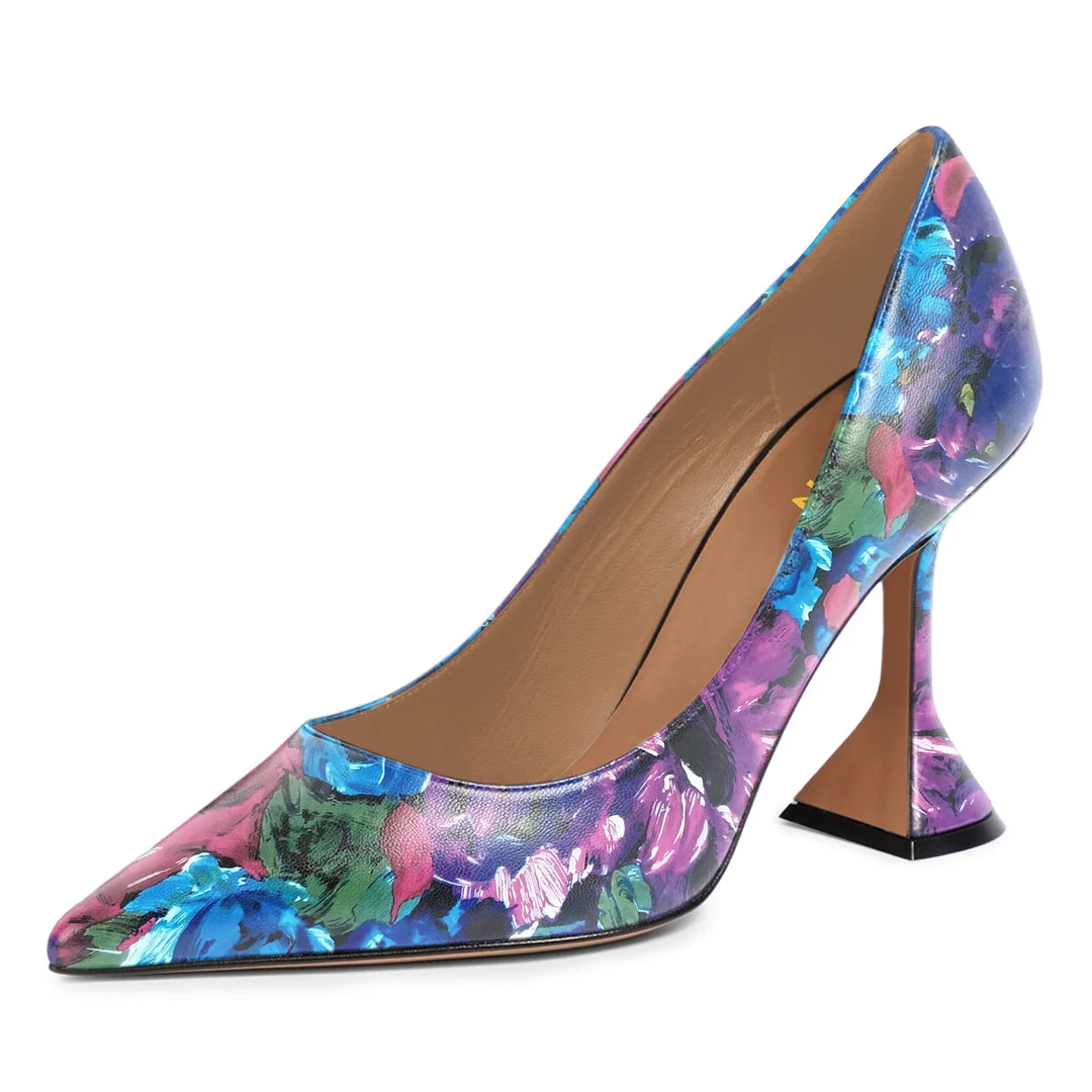 Eye-Catching Colorful Printed Vegan Leather Pointed High Heels