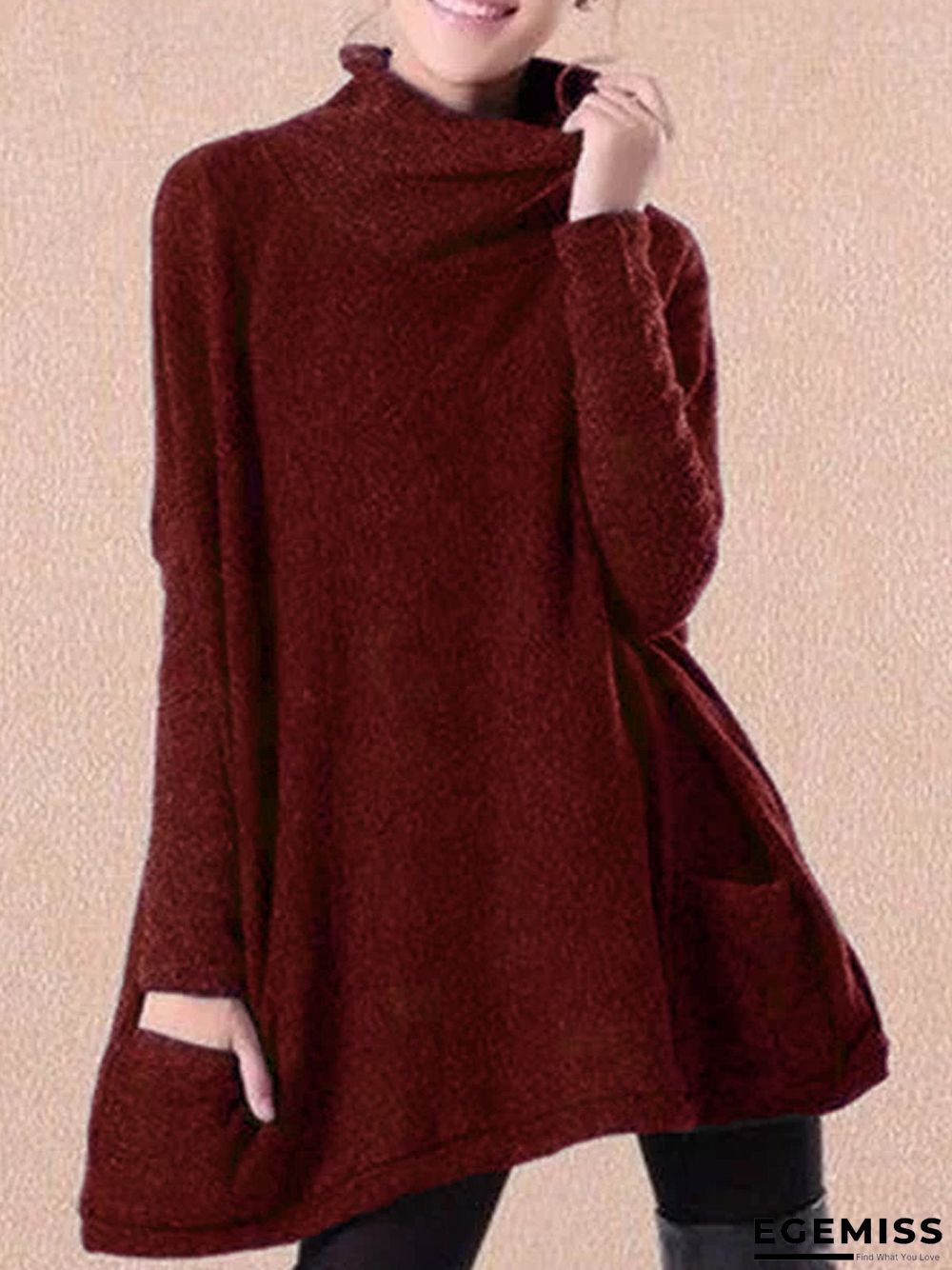 Black Patchwork Turtleneck Casual Sweater | EGEMISS