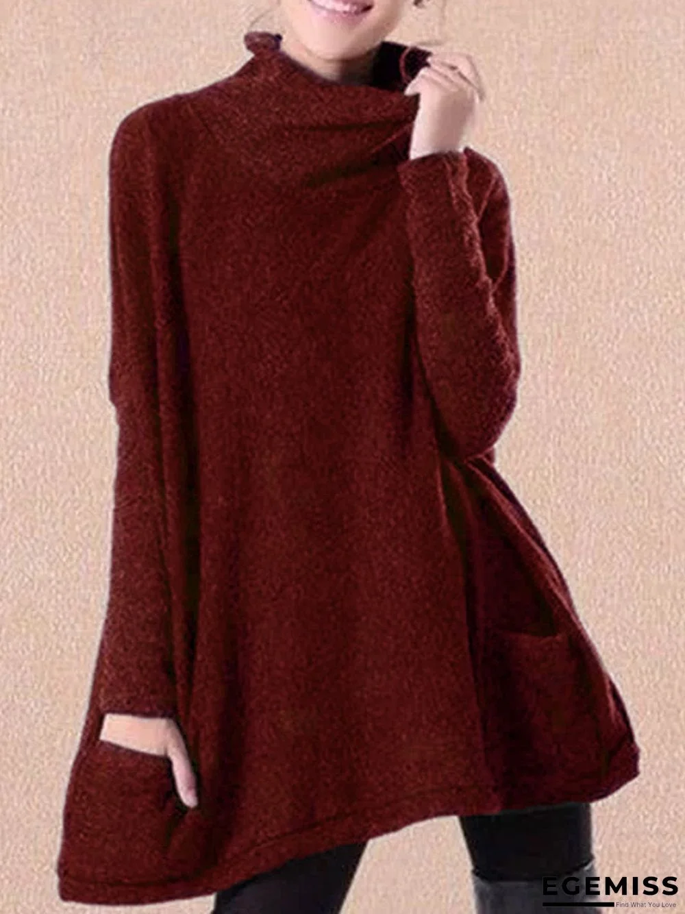 Black Patchwork Turtleneck Casual Sweater | EGEMISS