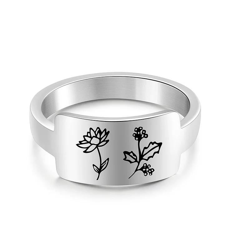 Personalized Birth Month Flower Ring Custom 2 Flowers Gift for Her