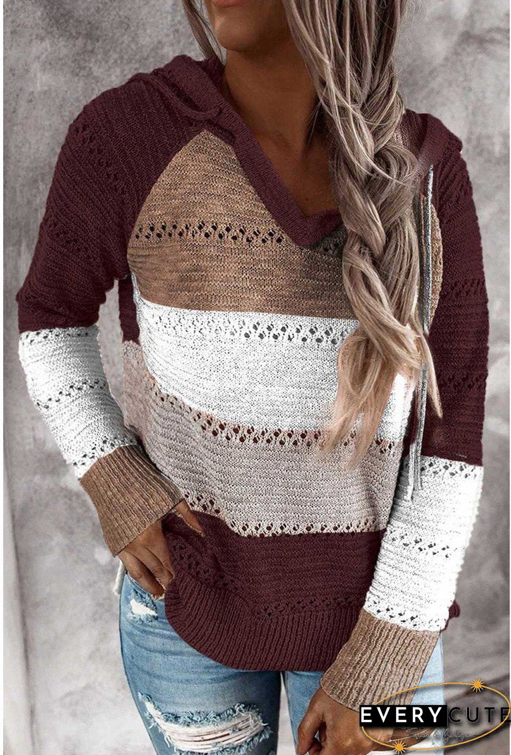 Hollow Knitting Color Joint Knitting Top