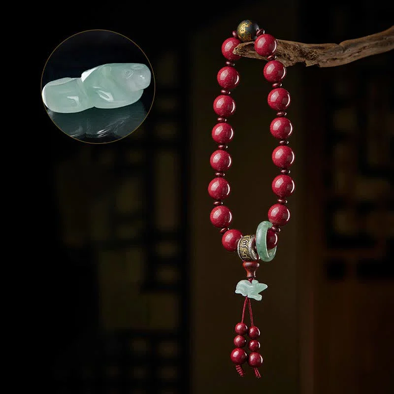 925 Sterling Silver Chinese Zodiac Cinnabar Om Mani Padme Hum Jade Blessing Wrist Mala