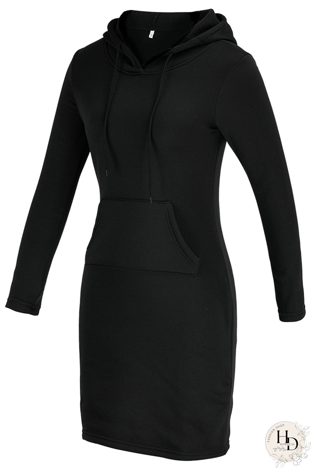 Black Fashion Casual Solid Patchwork Hooded Collar Long Sleeve Dresses