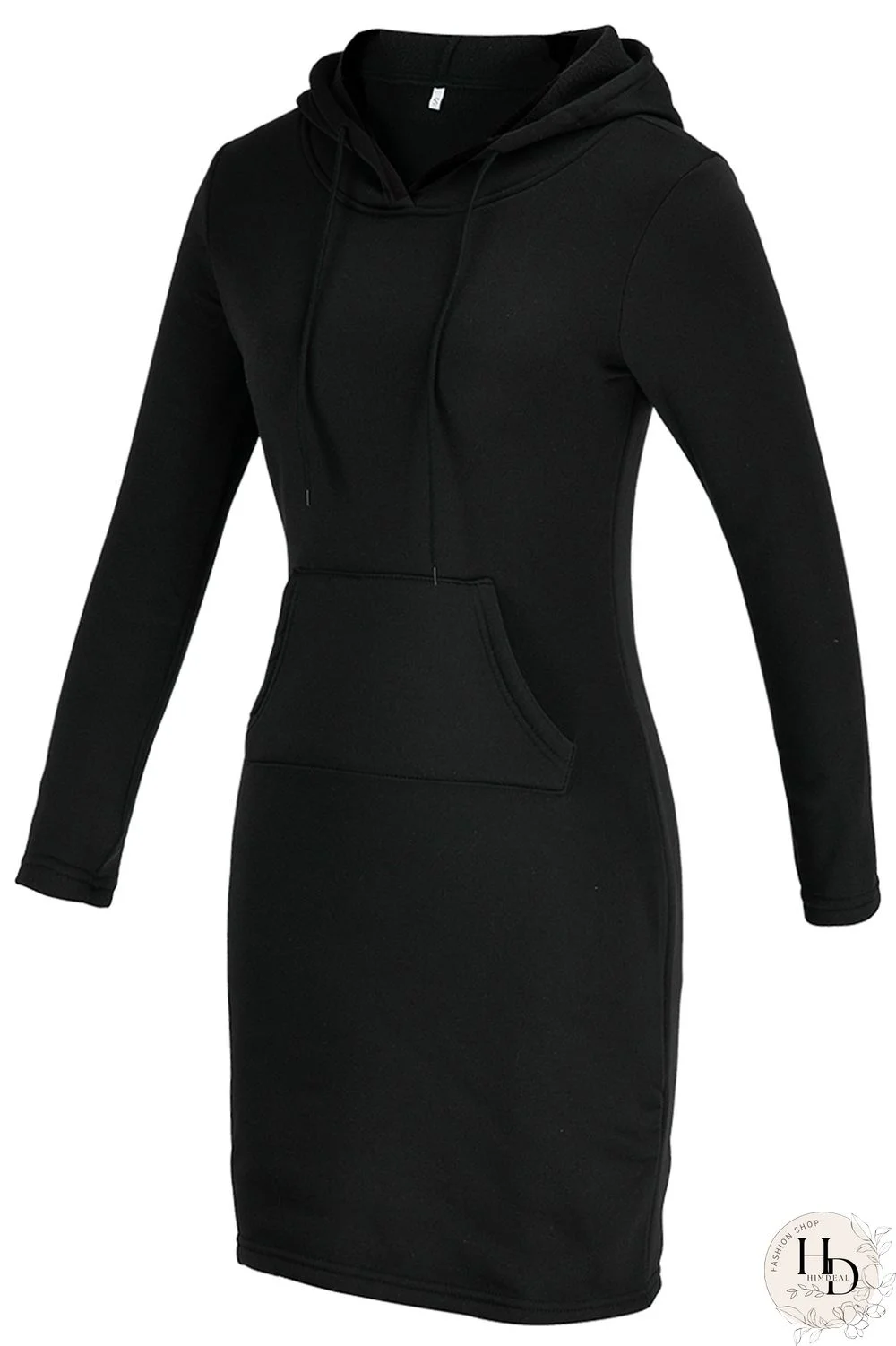 Black Fashion Casual Solid Patchwork Hooded Collar Long Sleeve Dresses