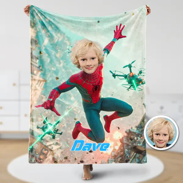 Custom Fighting Spider Hero Blankets Personalized Face & Name Hero Blanket Gifts For Boys