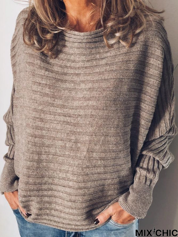 Gray Casual Cotton-Blend Sweater