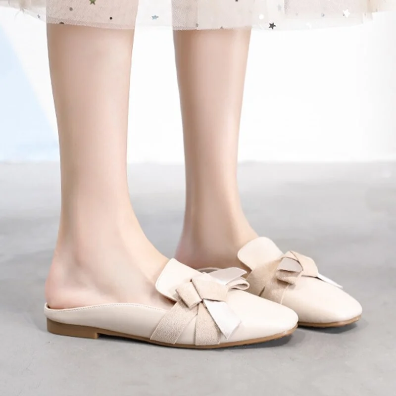 Elegant Bow-knot Ladies Mules Summer Flat Solid Women Slippers Chic Ladies Office Shoes Woman Shoe Summer Slippers
