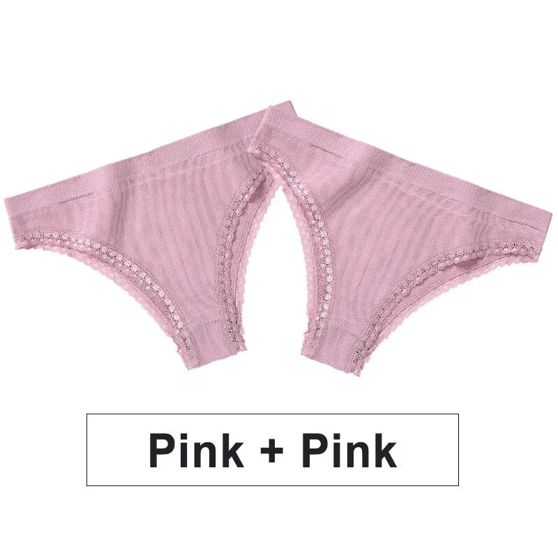 2PCS/Set Women Panties Sexy Lingerie Lace Underwear Female Underpants Solid Color Bikini Panties Seamless Briefs for Woman Girls