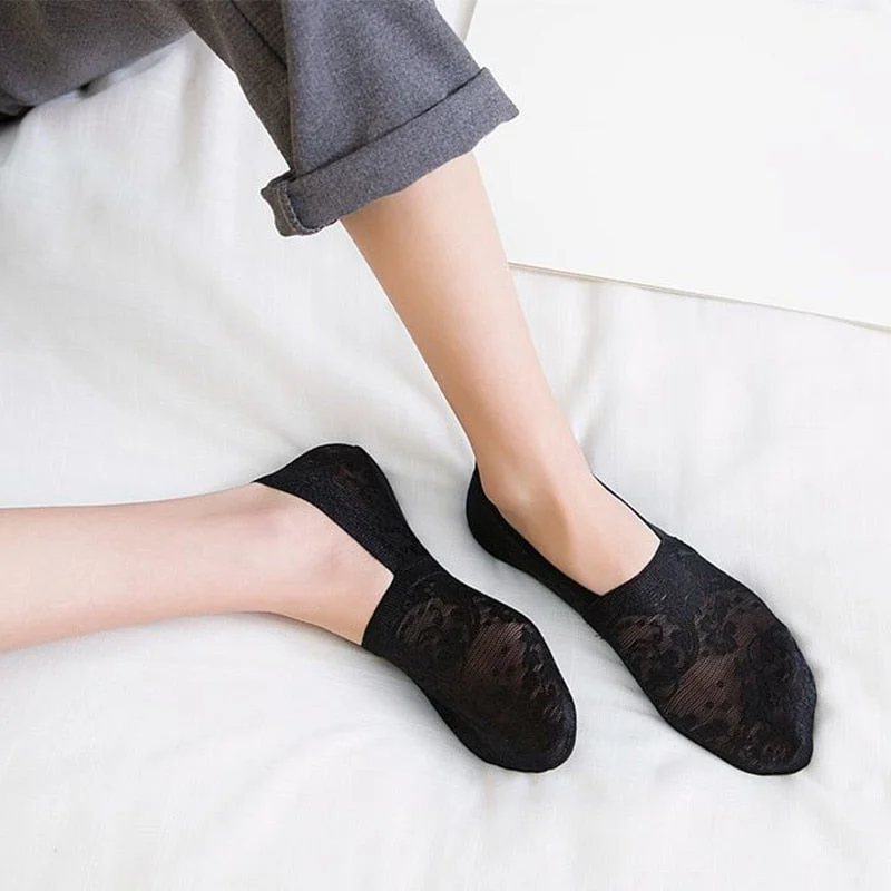 1/2 Pairs Fashion Women Girls Summer Socks Style Lace Flower No Show Short Sock Antiskid Invisible Ankle 2021 Sox Sock Slippers