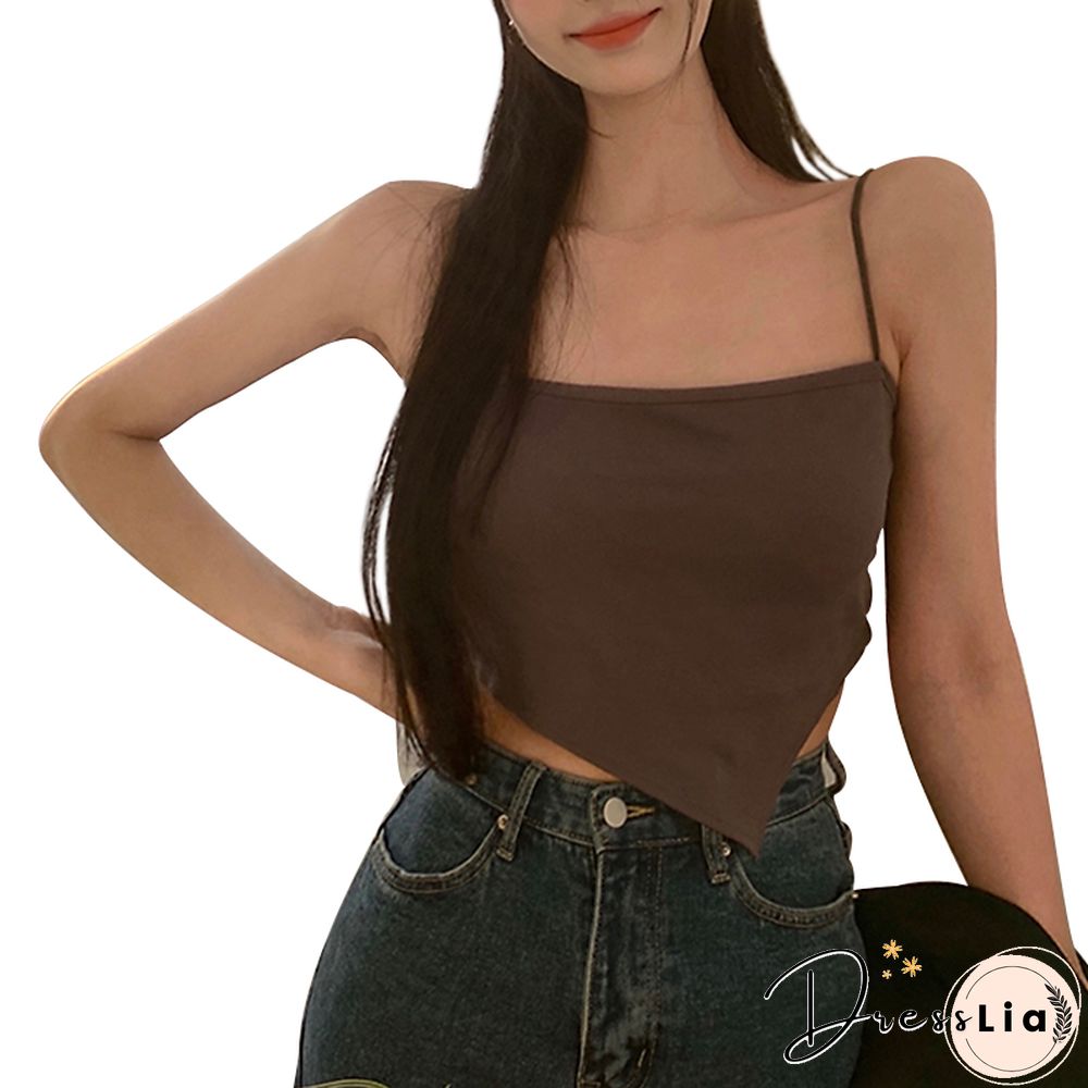 Women Camisole Korean Fashion Spaghetti Straps Irregular Hem Slim Fit Summer Elegant Lady Party Club Crop Tops