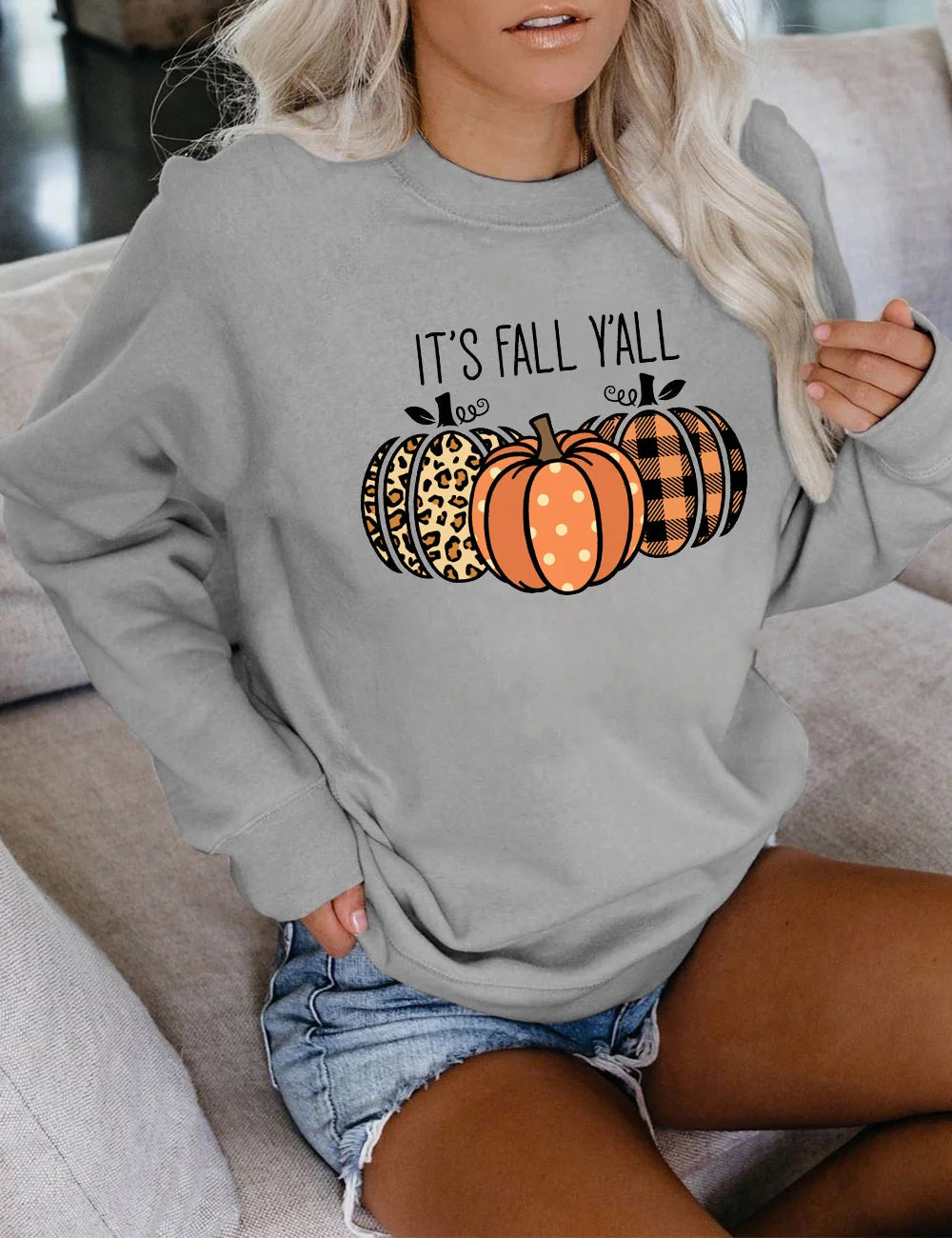 It's Fall Y'all Leopard Plaid Pumpkin Sweatshirt