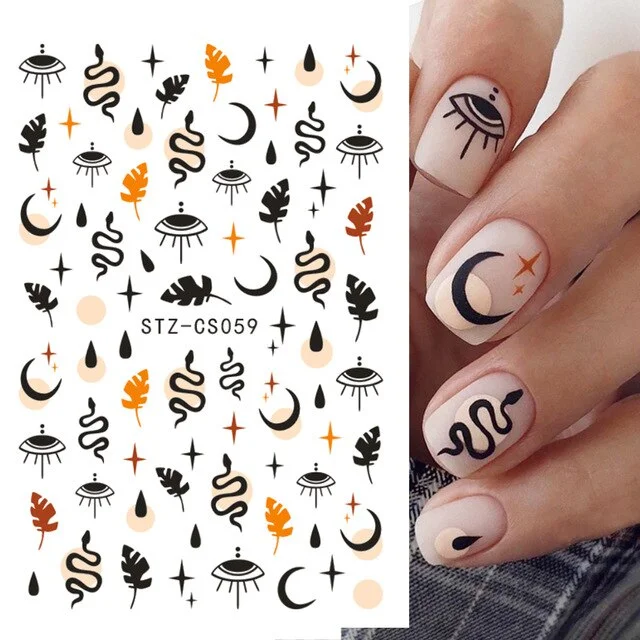 Nail Stickers Back Glue Halloween Pumpkin Zombie Skull Golden Maple Leaf Designs Nail Decal Decoration Tips For Beauty Salons-Nail Inspo
