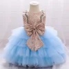 Kid Baby Girl Golden Bow Princess Baptism Dress