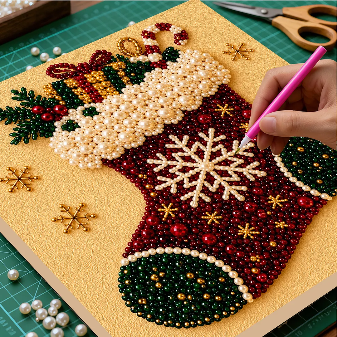 Framed Pearl Painting Kit Christmas Stocking 11.81x11.81in