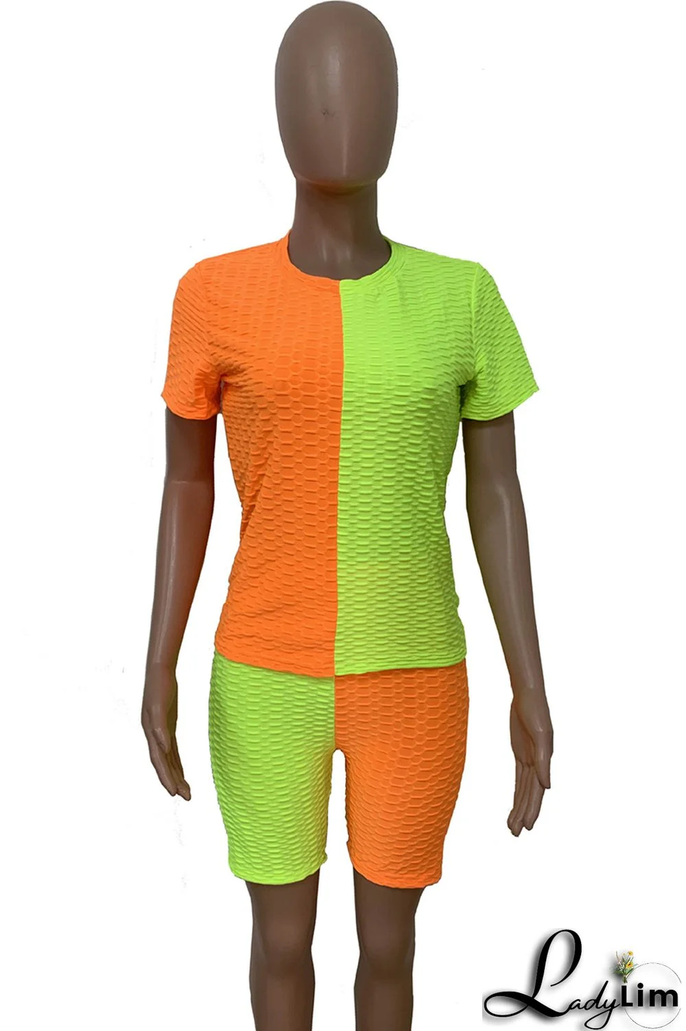 Yellow Grey Fashion Casual Solid Patchwork O Neck Short Sleeve Two Pieces