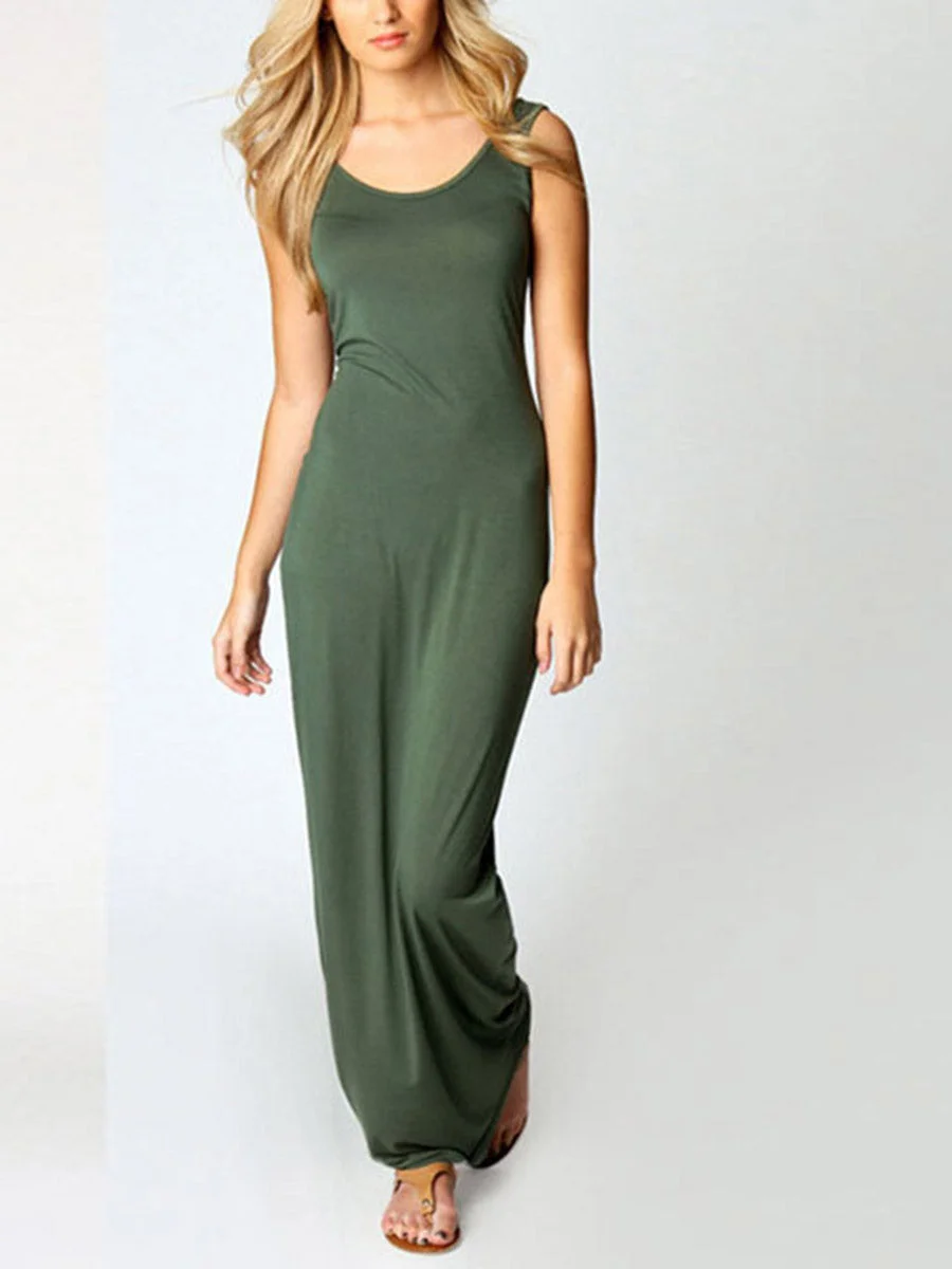 Round Neck Solid Color Dress