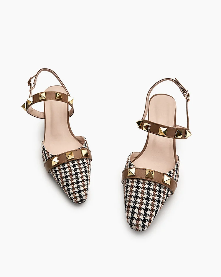 Houndstooth Rivet Pointed Toe Sandals