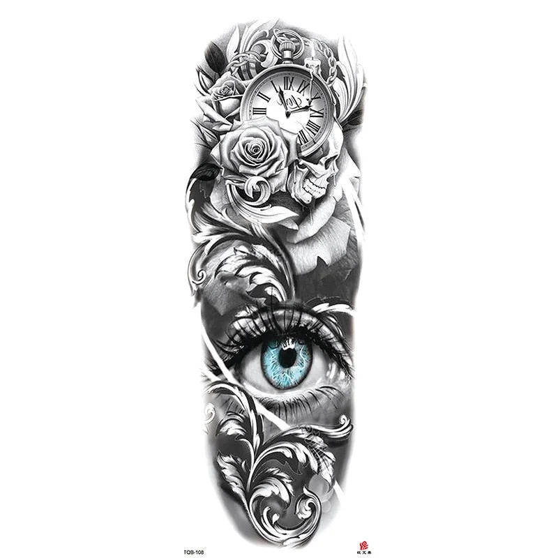 Full Arm Temporary Tattoos Sleeve for Men Women Realistic Fake Tatoo Warrior Lion Mechanical Skull Wolf Rose Tatto Sticker Totem