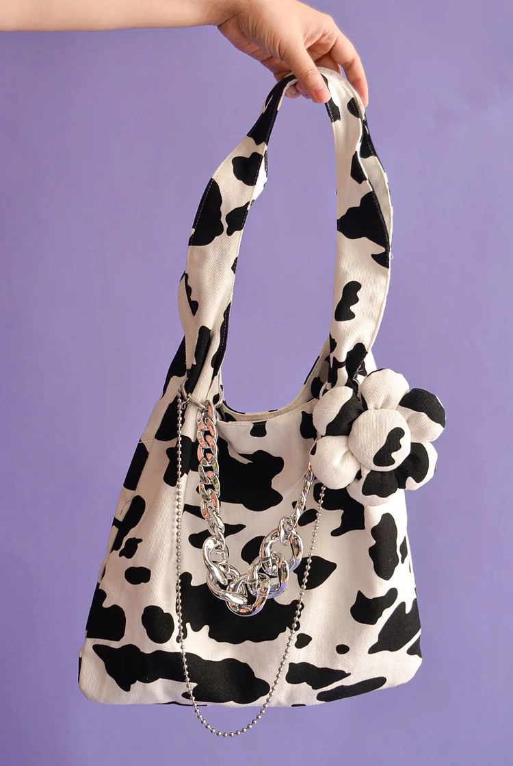 【Pre-sale】Cow Pattern Flower Canvas Bag