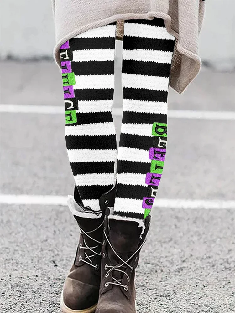 Halloween Horror Movie Inspired Striped Cozy Leggings