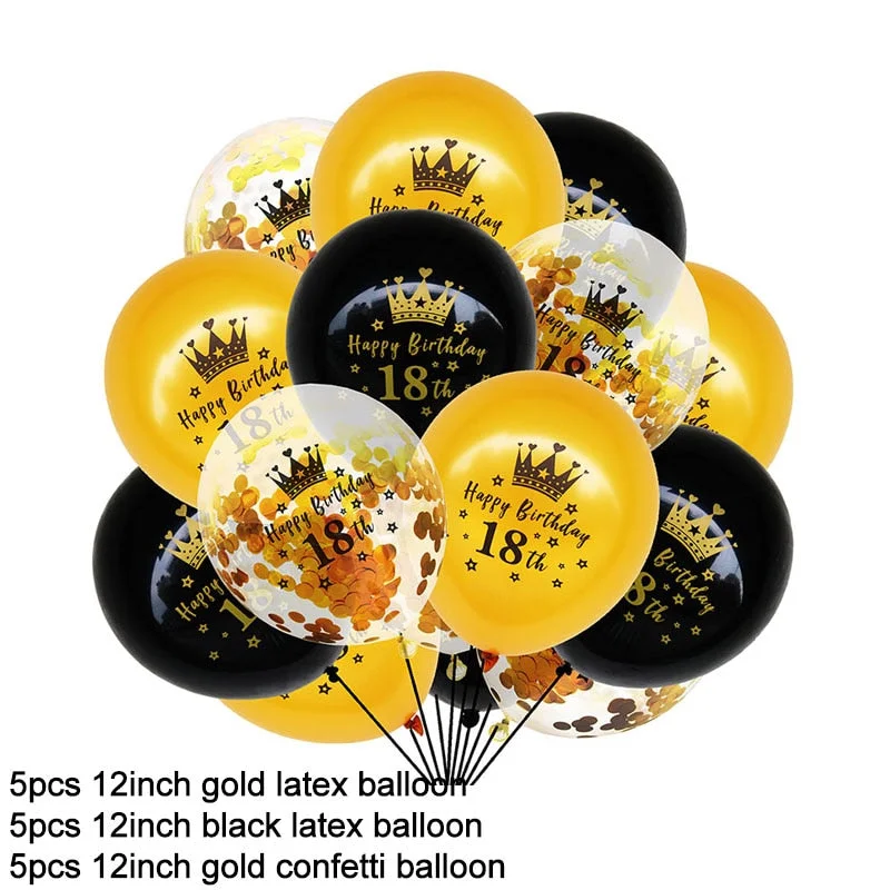 15Pcs Black Gold Latex Balloons 18 30 40 50 Happy Birthday Party Confetti Balloons Adult Birthday Ballons Decorations Supplies