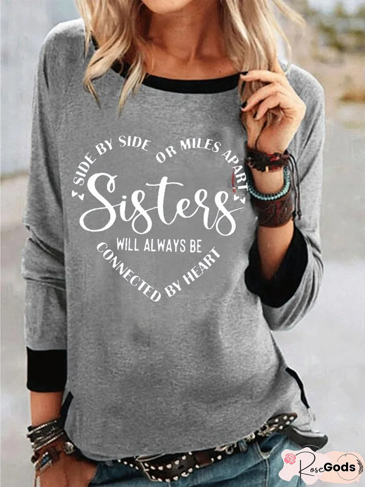 Women Casual Text Letters Autumn Loose Long Sleeve Regular H-Line Regular Size Sweatshirts