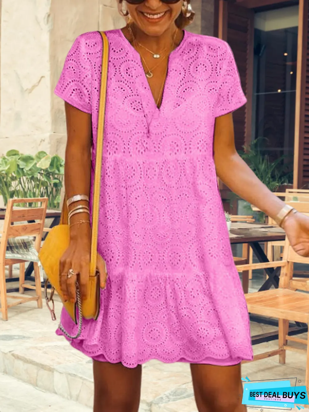 Boho Lace Notched Loose Dresses