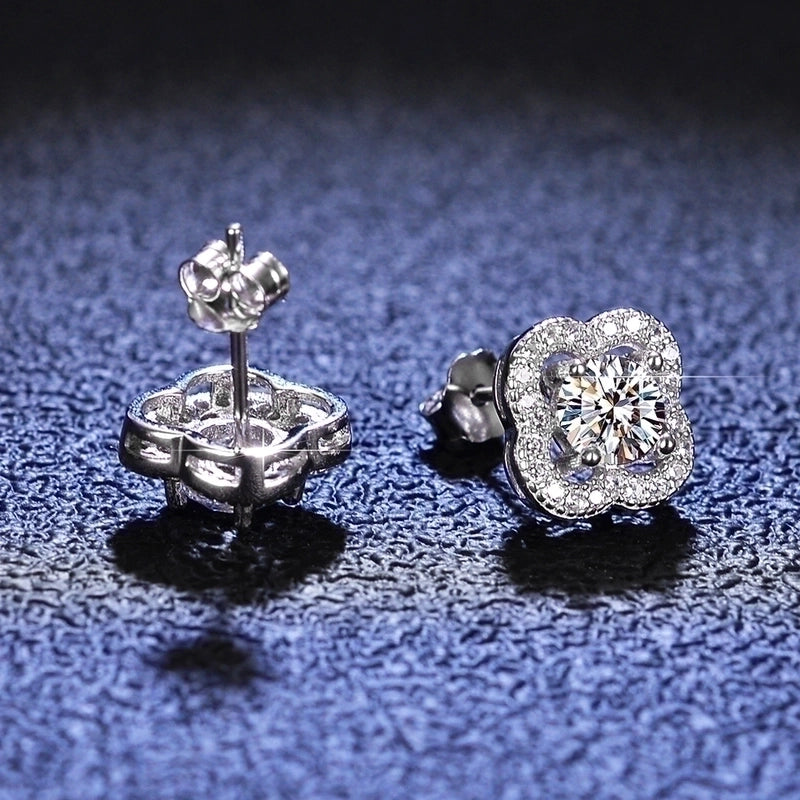 1 Pair 925 Sterling Silver Moissanite Zircon Flower Ear Studs