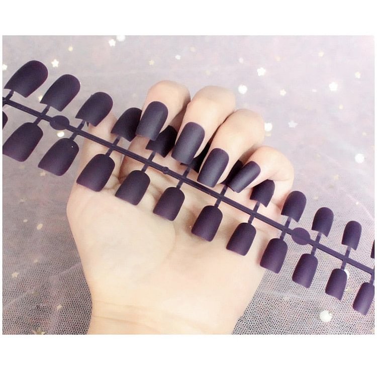 Matte Square Pink Black Fake Nails Medium Long Size French Moo Nail 24pcs/Article DIY Nail Manicure Tips