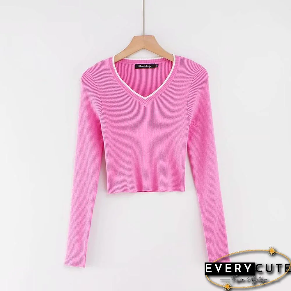Fall Crop Sweater Kawaii Cute Sweaters Knitted Sweater Pink Women Winter Clothes Women Pullover Sweater Sexy Tops