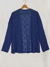 Long Sleeve Semi-Sheer Knitted Solid Color Cardigan - Elegant See-Through Open Front Top with Micro Elasticity and Regular Length - Perfect for Spring and Summer Womens Clothing
