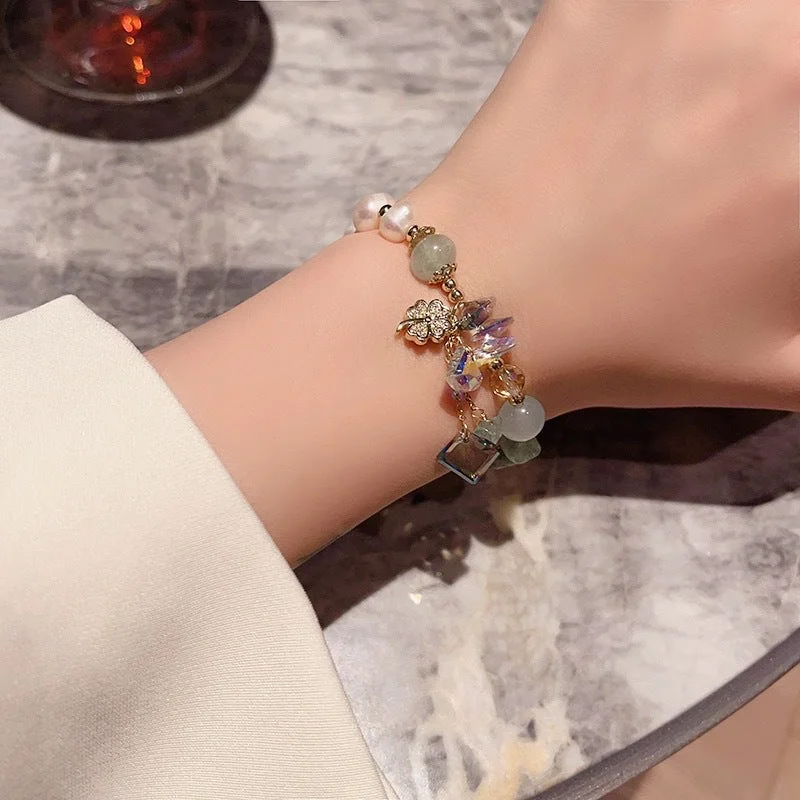 Natural green crystal pearl bracelet