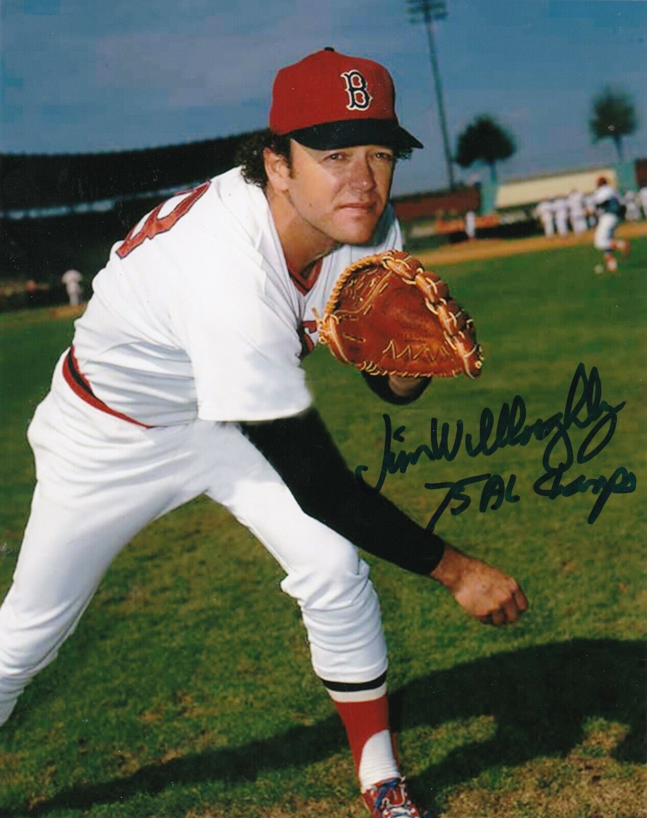 JIM WILLOUGHBY BOSTON RED SOX 75 AL CHAMPS ACTION SIGNED 8x10