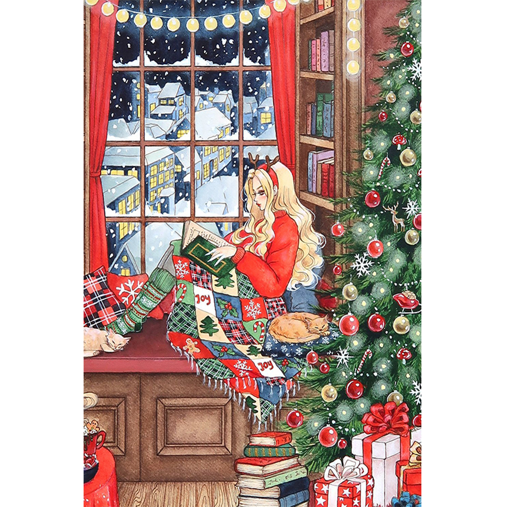 Snowy Christmas Girl 40*60cm(canvas) full round drill diamond painting