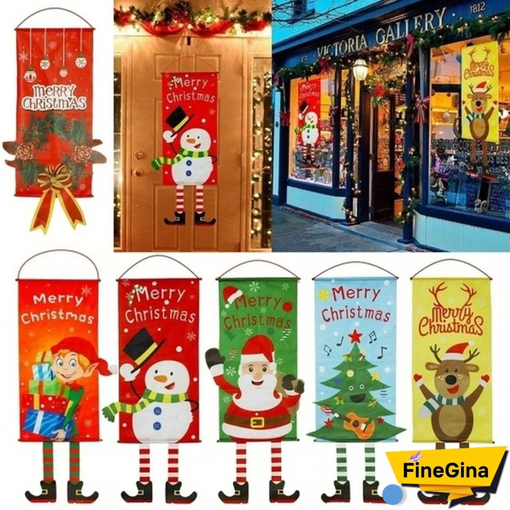 6 Style Merry Christmas Door Window Hanging Decor Xmas Tree Santa Claus Snowman Elk Banner Flag