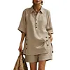 Women's Elegant Plus Size Solid Color Short-Sleeve Shirt Loose Pants Two-Piece Set