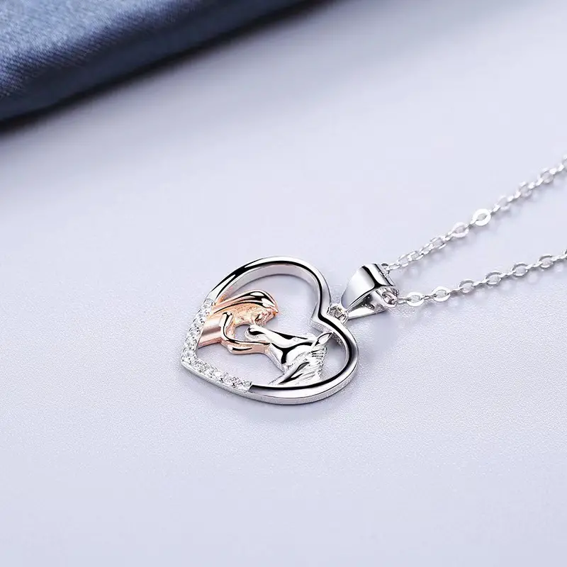 hollow with horse pendant necklace inlaid zircon silver plated cute design for women teen birthday holiday gift details 2
