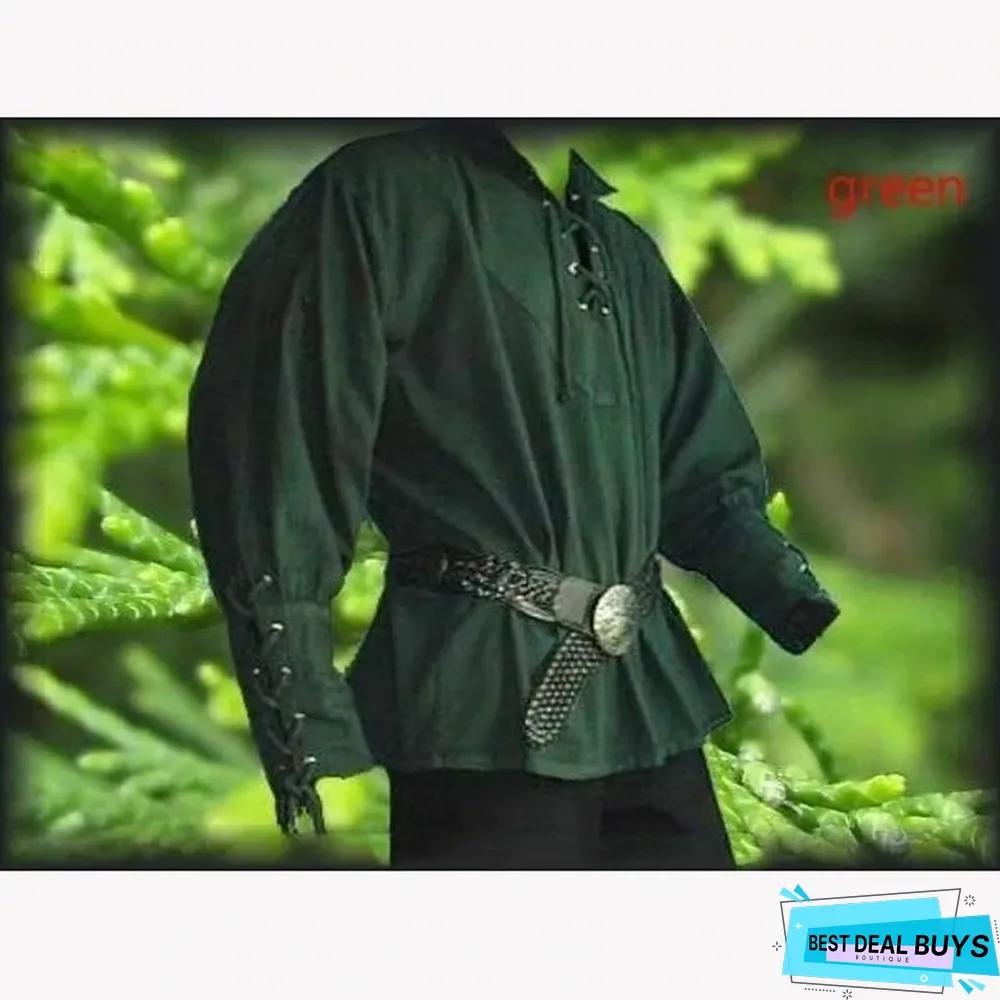 Men Medieval Retro Collar Long Sleeve Shirt