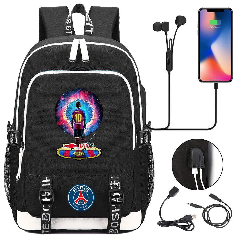 Buzzdaisy Get Your Little Messi Ready for School with our Lionel Messi Theme Backpack – Fits 15-inch Laptop, USB Charging Cable, and Ample Storage Space!