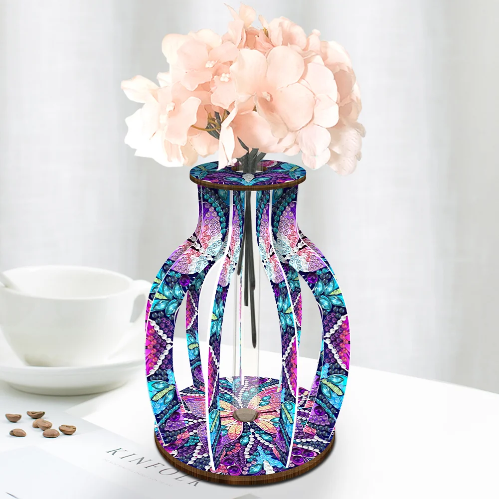 DIY Wood Butterfly Diamond Painting Flower Vase Ornaments for Home Office Decor