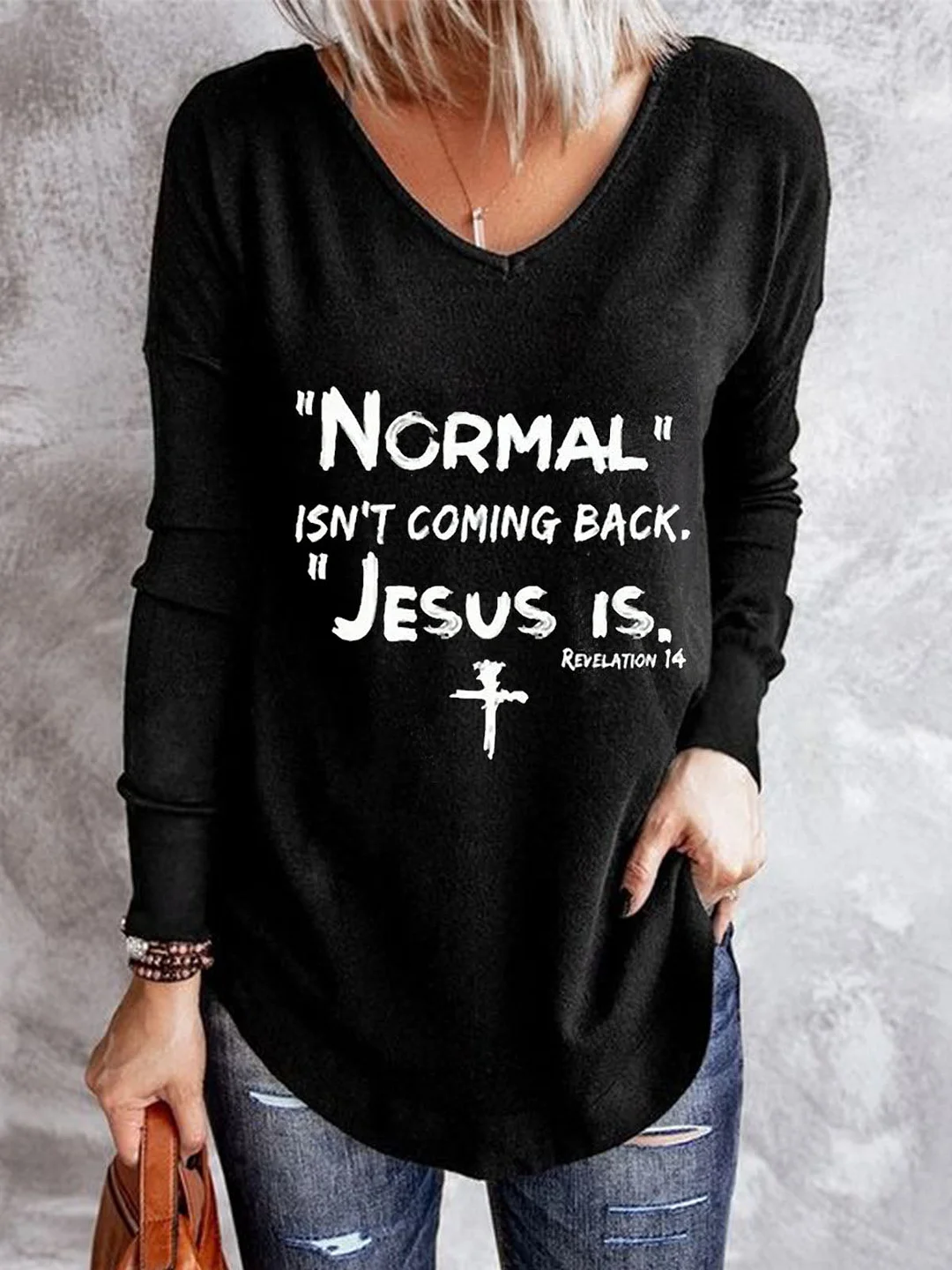 Women's Loose Casual Letter Printing Long-Sleeved Top