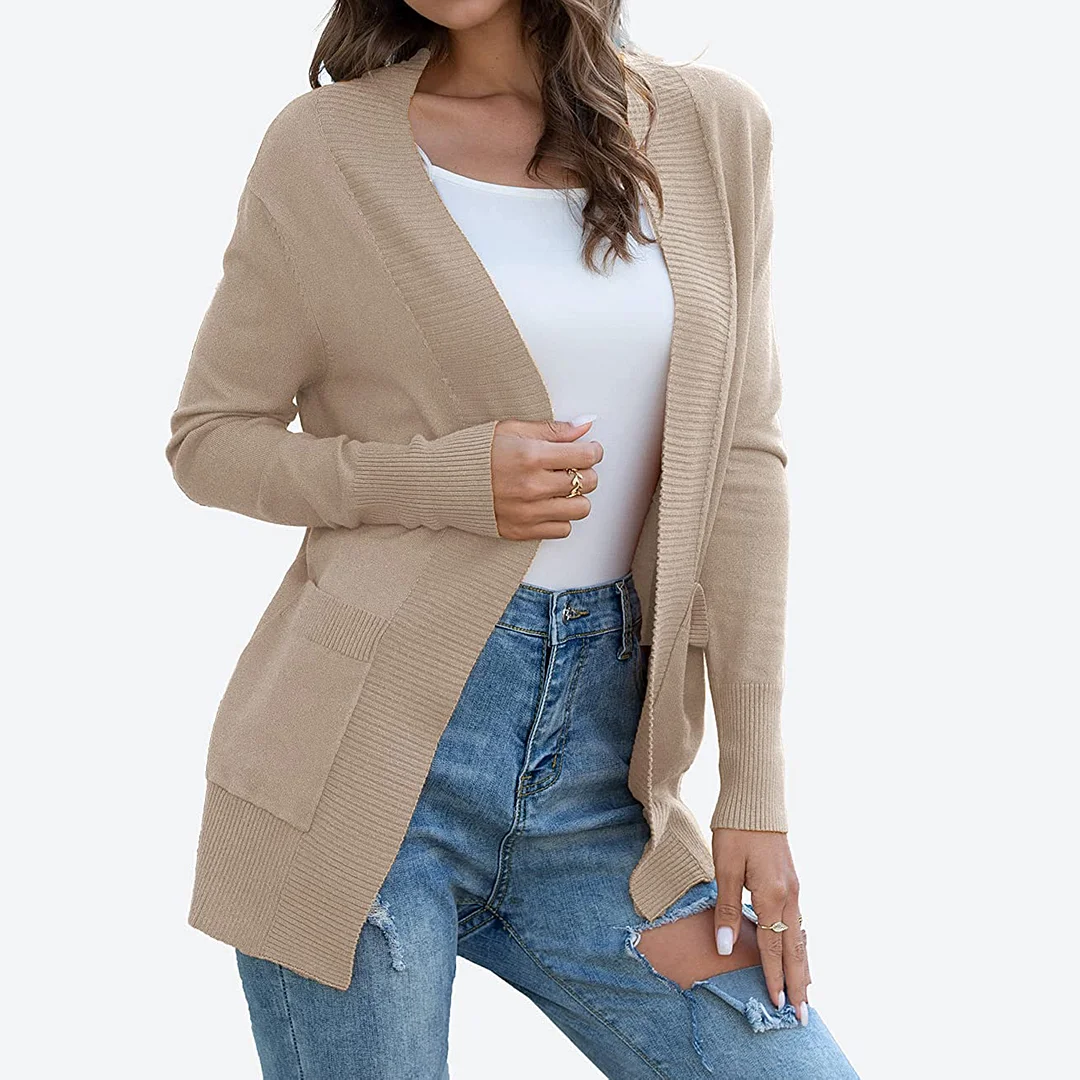 Athvotar Athvotar New Solid-Color Knitted Coat With Pocket Cardigan Jacket Street Trendy Sweater Fashion Top Woman