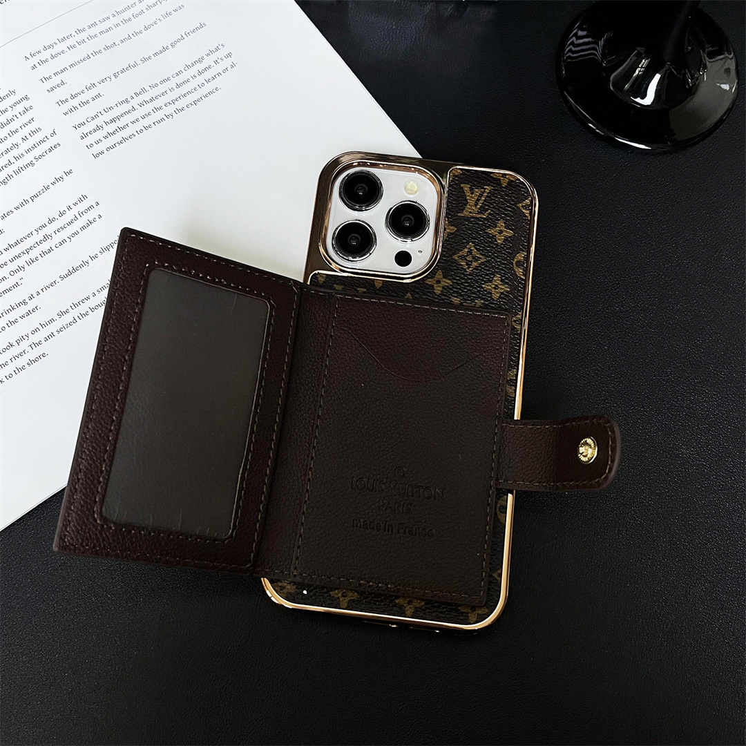 LV High Quality Luxury Electroplated Button Card Holder Apple iPhone Case