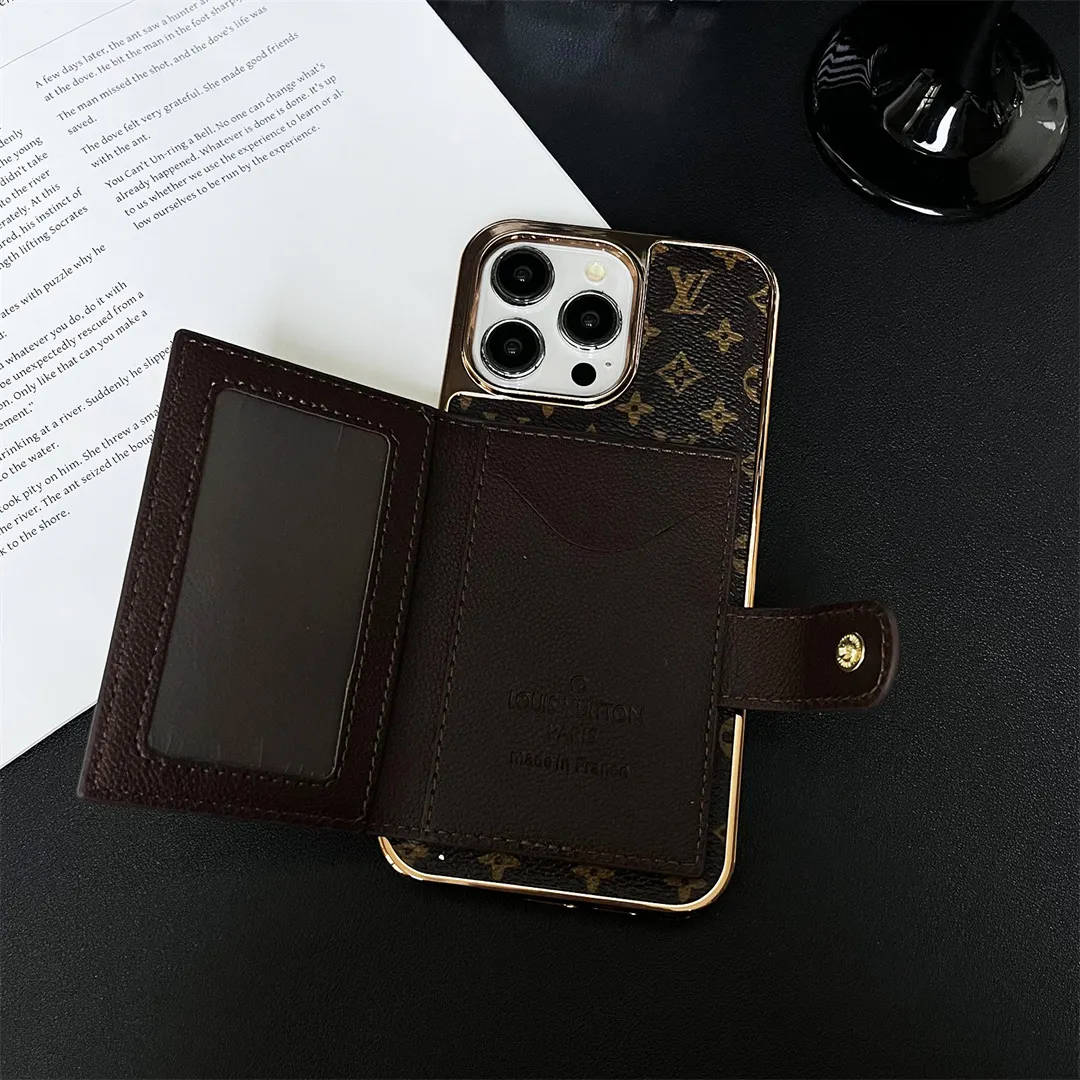 LV High Quality Luxury Electroplated Button Card Holder Apple iPhone Case