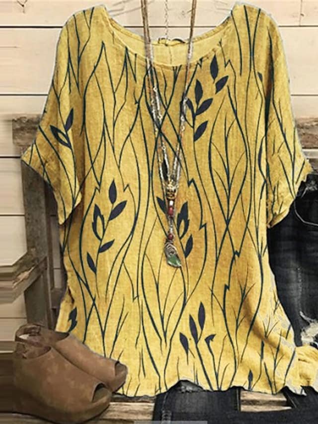 Women's Floral Print Crew Neck Casual Blouse