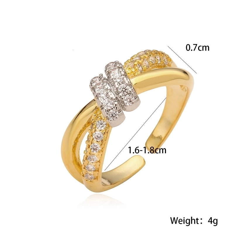 Copper 18K Gold Plated Retro Sweet Inlay Geometric Zircon Open Rings
